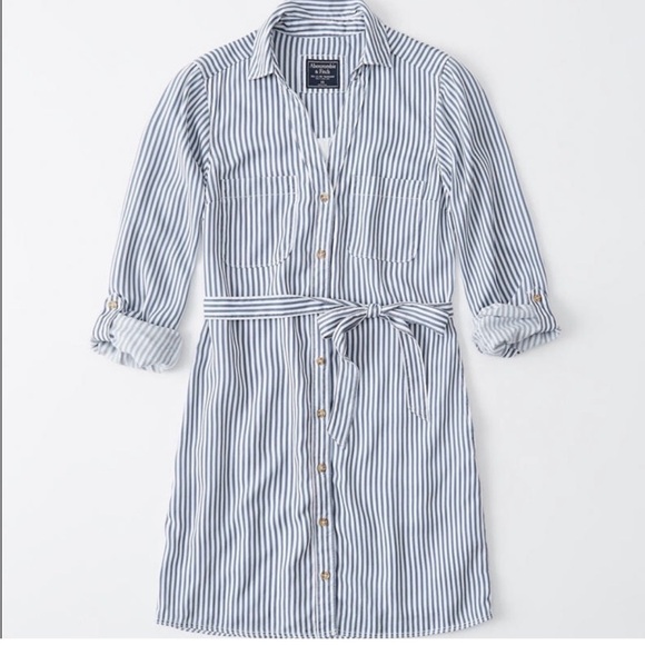 NWT Abercrombie Long-Sleeve Utility Blue Striped Shirt Dress Size Large - Picture 3 of 7